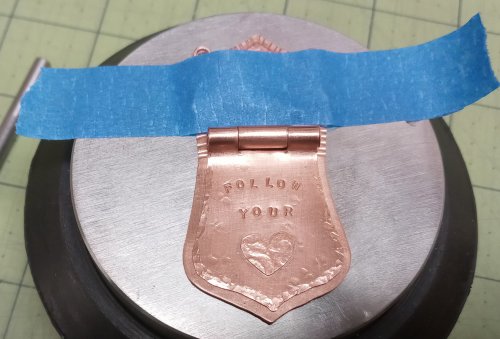 Judy Larson's Easy No Solder Hinges - , General Education, , tape the pendant to the bench block